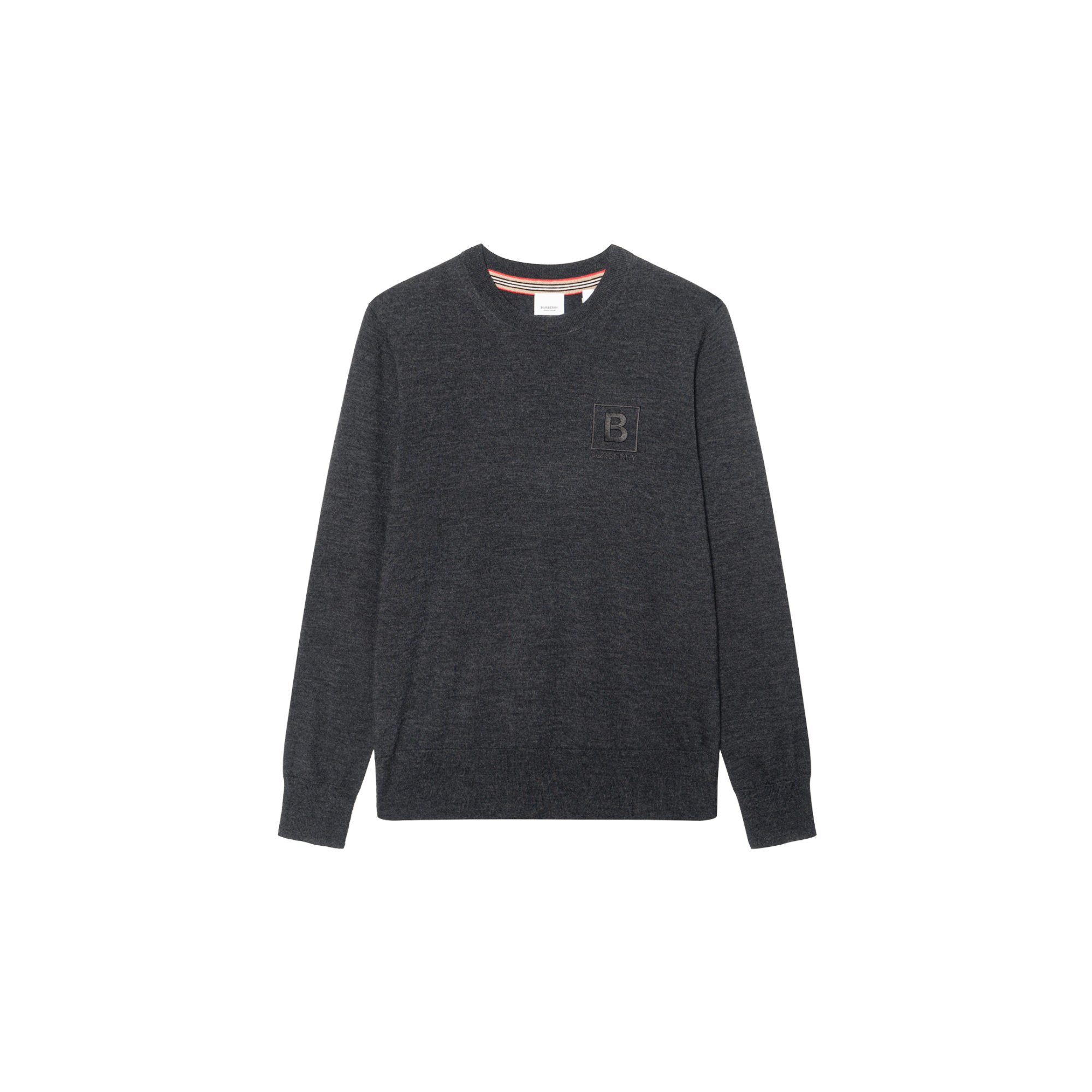 Buy Burberry FW22  Logo Embroidered Crewneck Sweater Dark Grey. 80616761