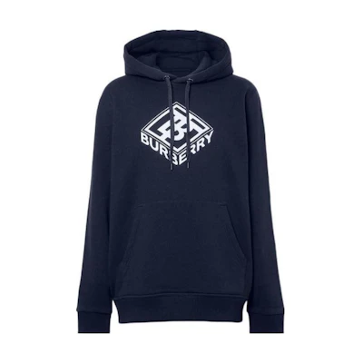 Burberry FW22 Logo Print Pullover Hoodie in Navy Blue. 80466171