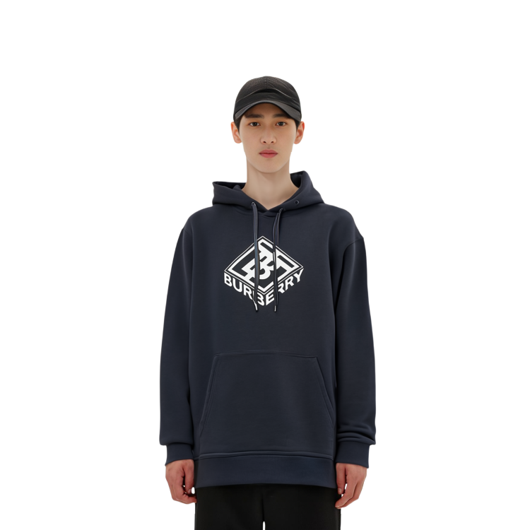 Burberry FW22  Logo Print Pullover Hoodie in Navy Blue. 80466171 圖 3