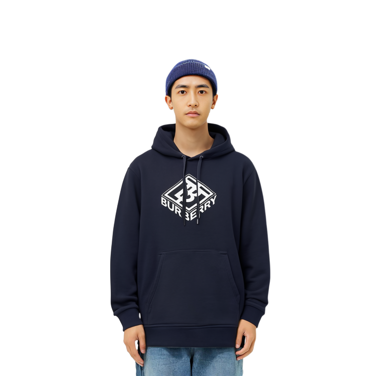 Burberry FW22  Logo Print Pullover Hoodie in Navy Blue. 80466171 圖 4