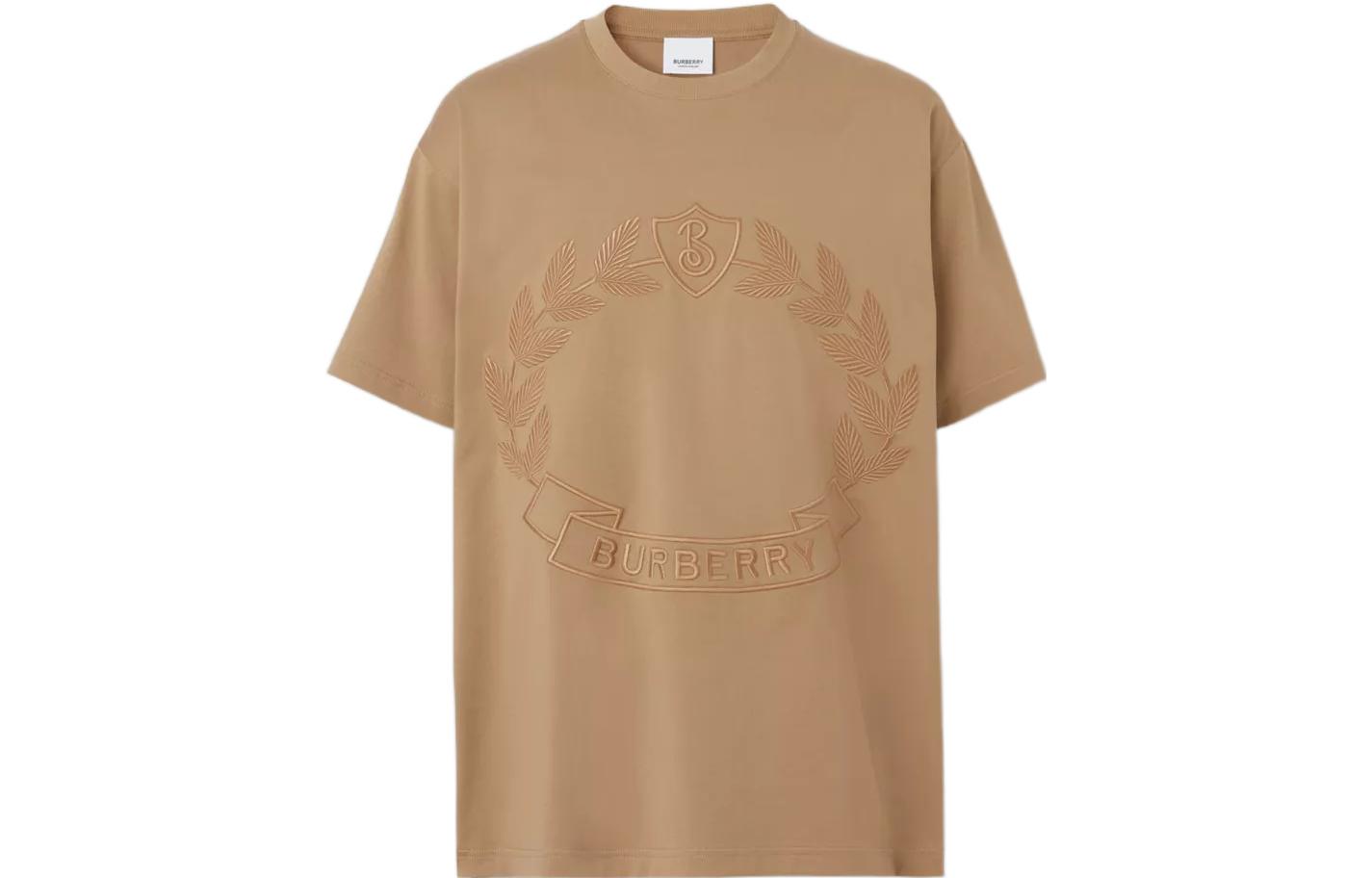 Buy Burberry FW22  Loose Fit Logo Embroidered Crewneck T-Shirt Camel Brown. 80609151