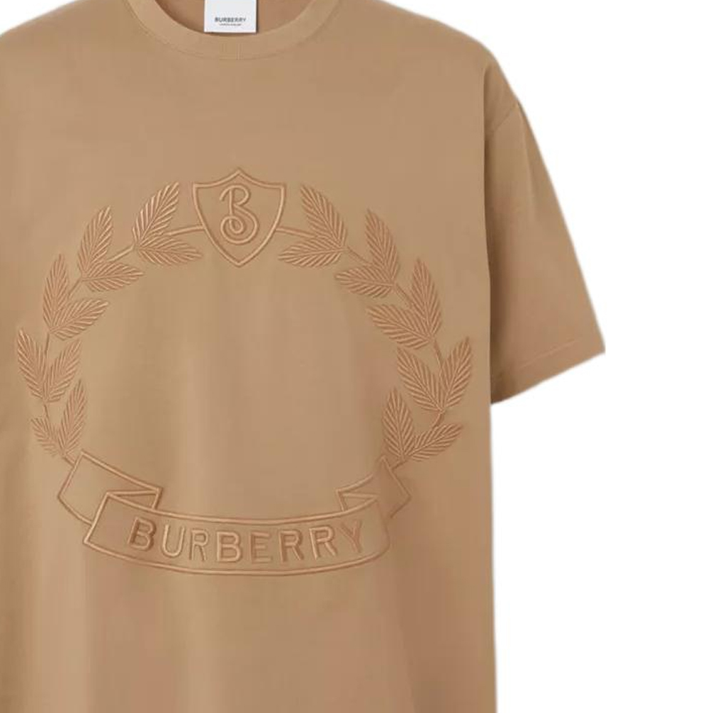 Details for Burberry FW22  Loose Fit Logo Embroidered Crewneck T-Shirt Camel Brown. 80609151