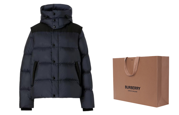 Cheap Burberry FW22 海軍藍羽絨外套 可拆袖與可拆帽設計 80591401