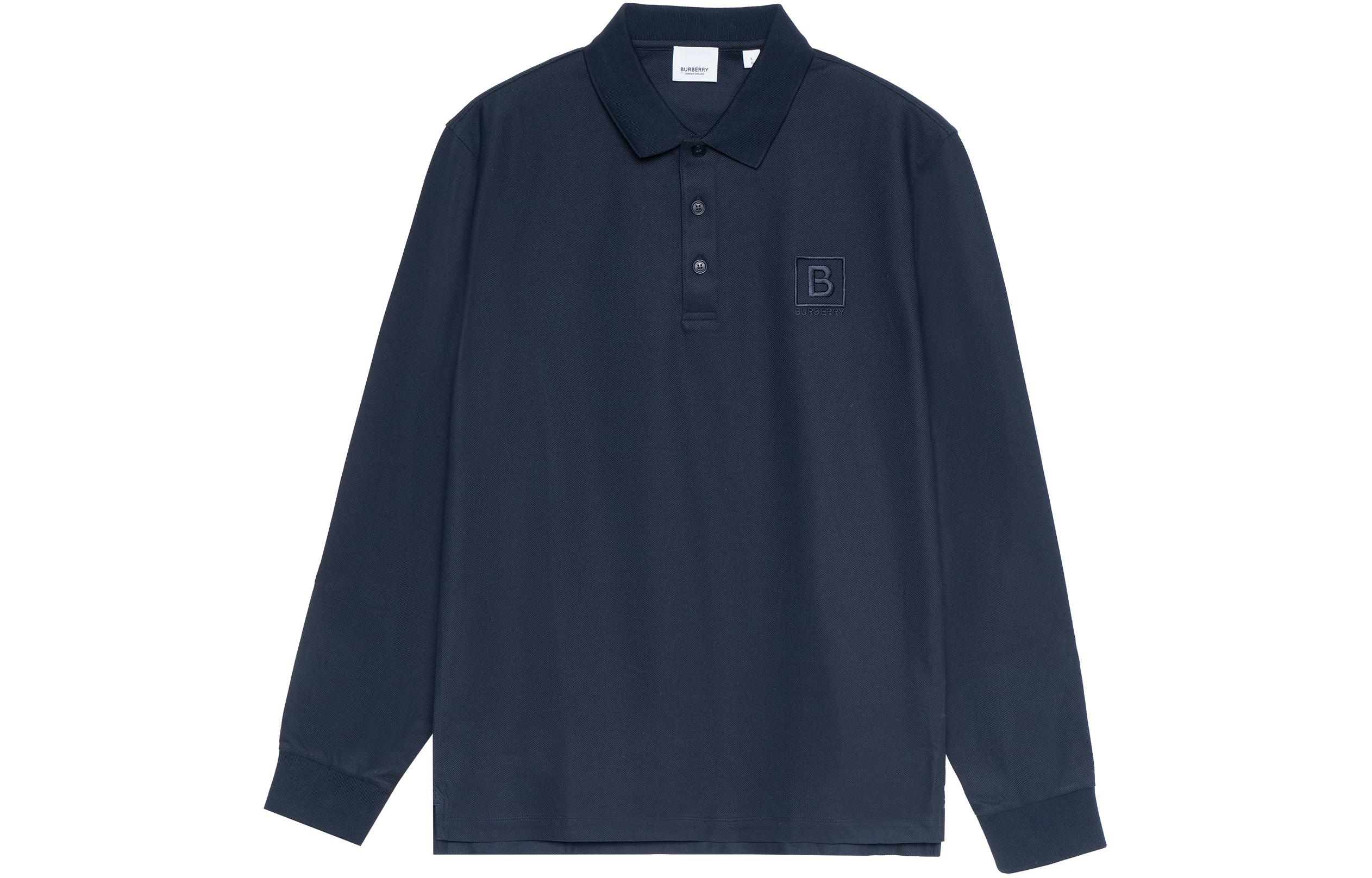 Burberry FW22  Navy Blue Polo Shirt with Solid Logo Embroidery. 80530631