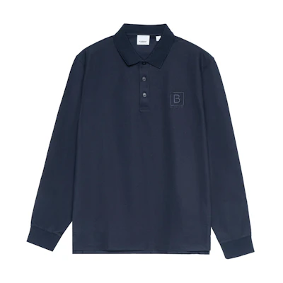 Burberry FW22 Navy Blue Polo Shirt with Solid Logo Embroidery. 80530631