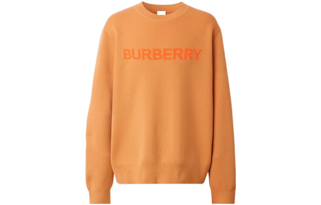 Buy Burberry FW22  Orange Knit Sweater with Logo Jacquard Design. 80636561