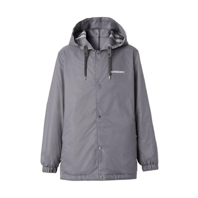 Burberry FW22 Reversible Check Hooded Long-Sleeve Jacket Gray 80576531