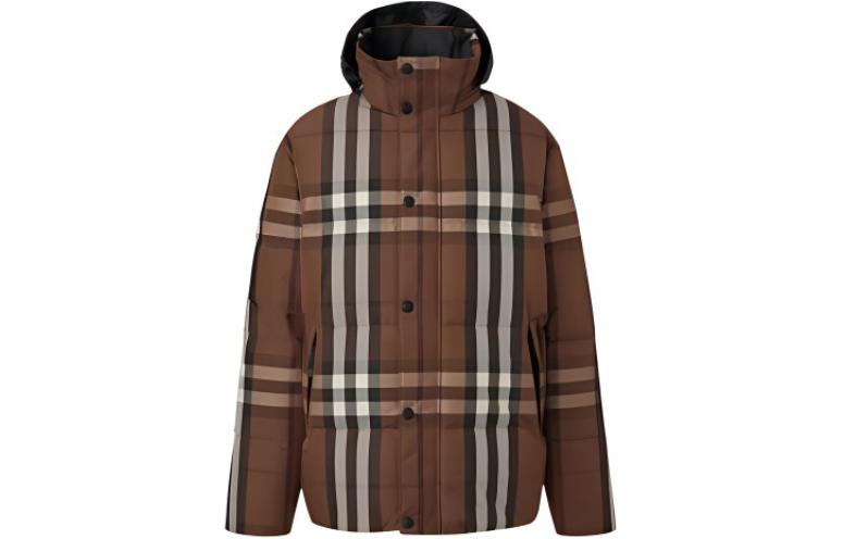 Burberry FW22  Reversible Hooded Down Coat with Check Trim - Khaki. 80585461