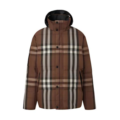 Burberry FW22 Reversible Hooded Down Coat with Check Trim - Khaki. 80585461