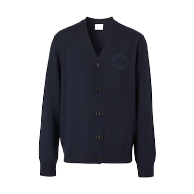 Burberry FW22 Solid V-Neck Long Sleeve Knit Cardigan Navy Blue. 80636371