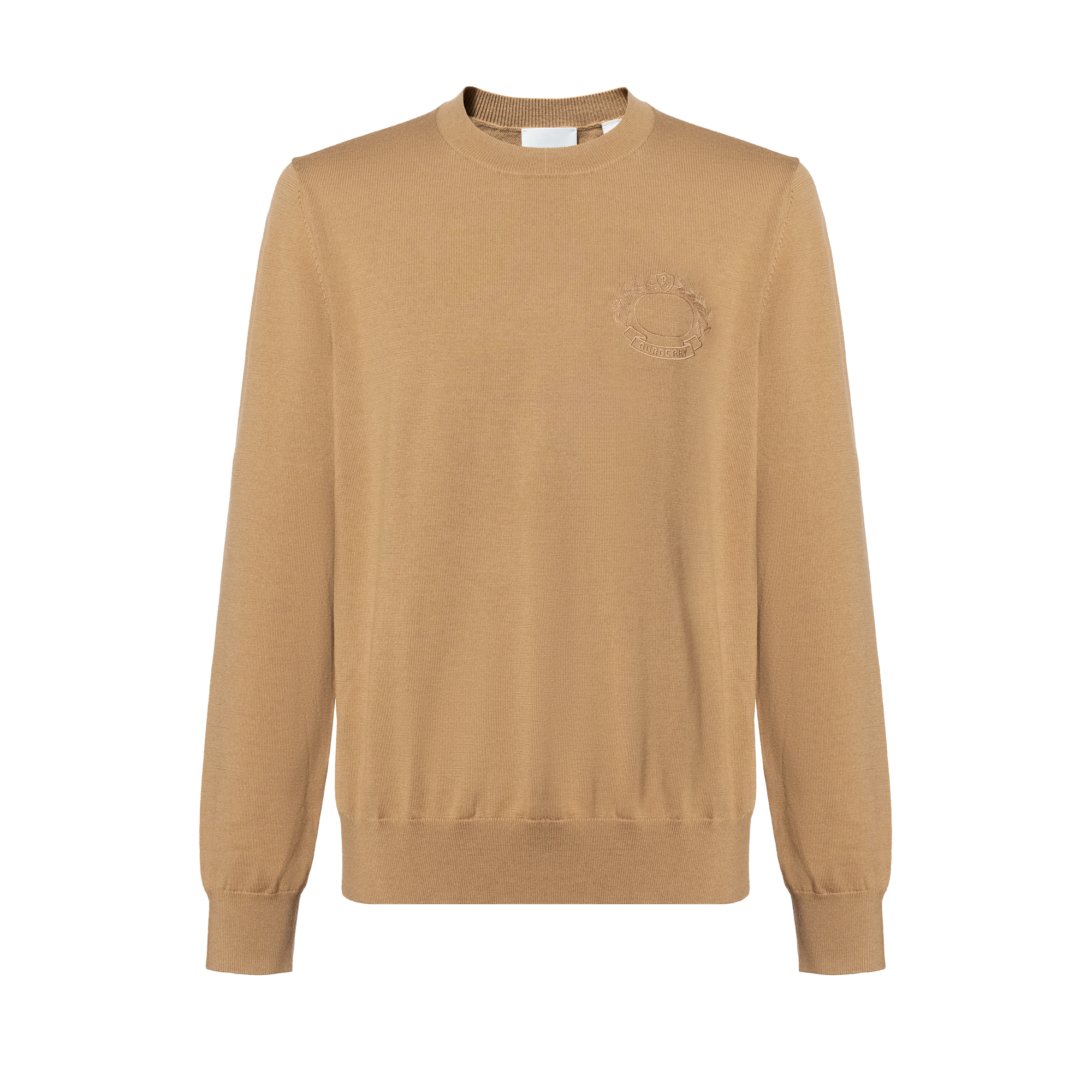Burberry FW22  Tan Wool Knit Sweater with Oak Leaf Embroidery. 80636351