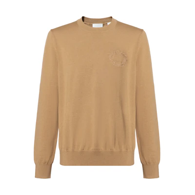 Burberry FW22 Tan Wool Knit Sweater with Oak Leaf Embroidery. 80636351