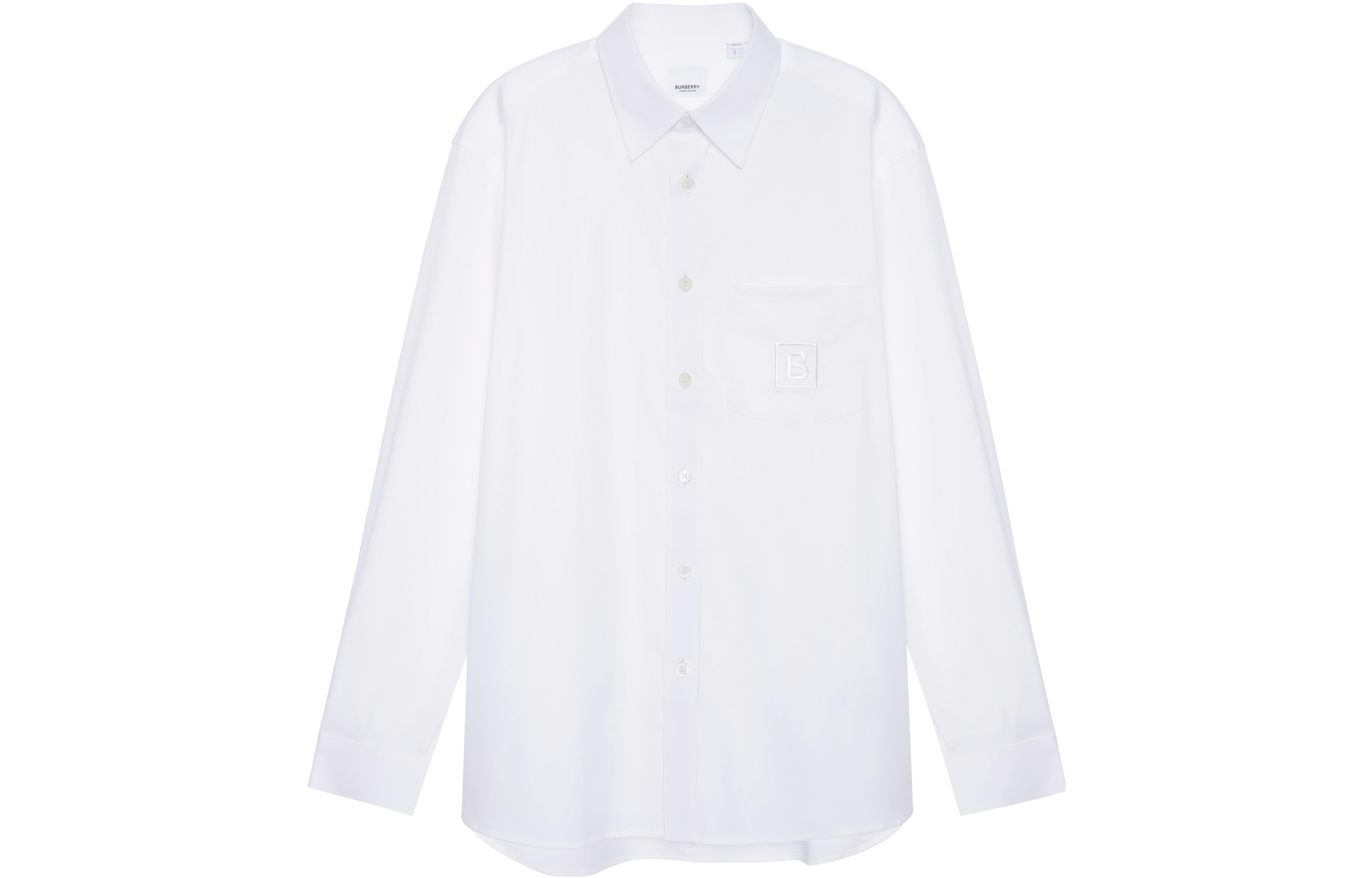 Burberry FW22  White Long-Sleeve Shirt with Embroidered Letter & Pocket. 80618601