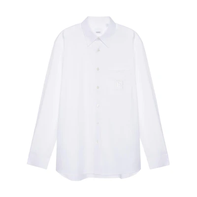 Burberry FW22 White Long-Sleeve Shirt with Embroidered Letter & Pocket. 80618601