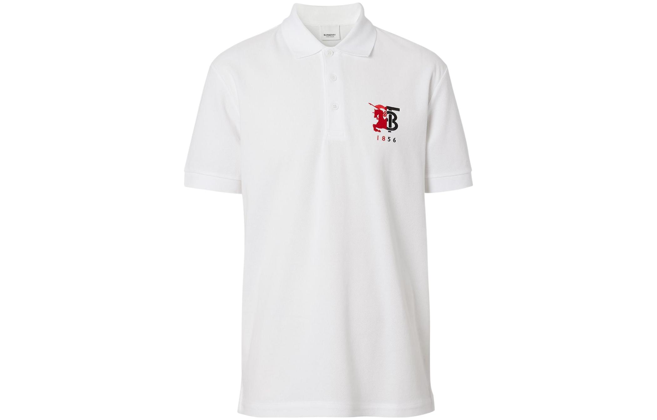 Burberry FW22  White Short Sleeve Polo Shirt with Logo Pattern. 80257561