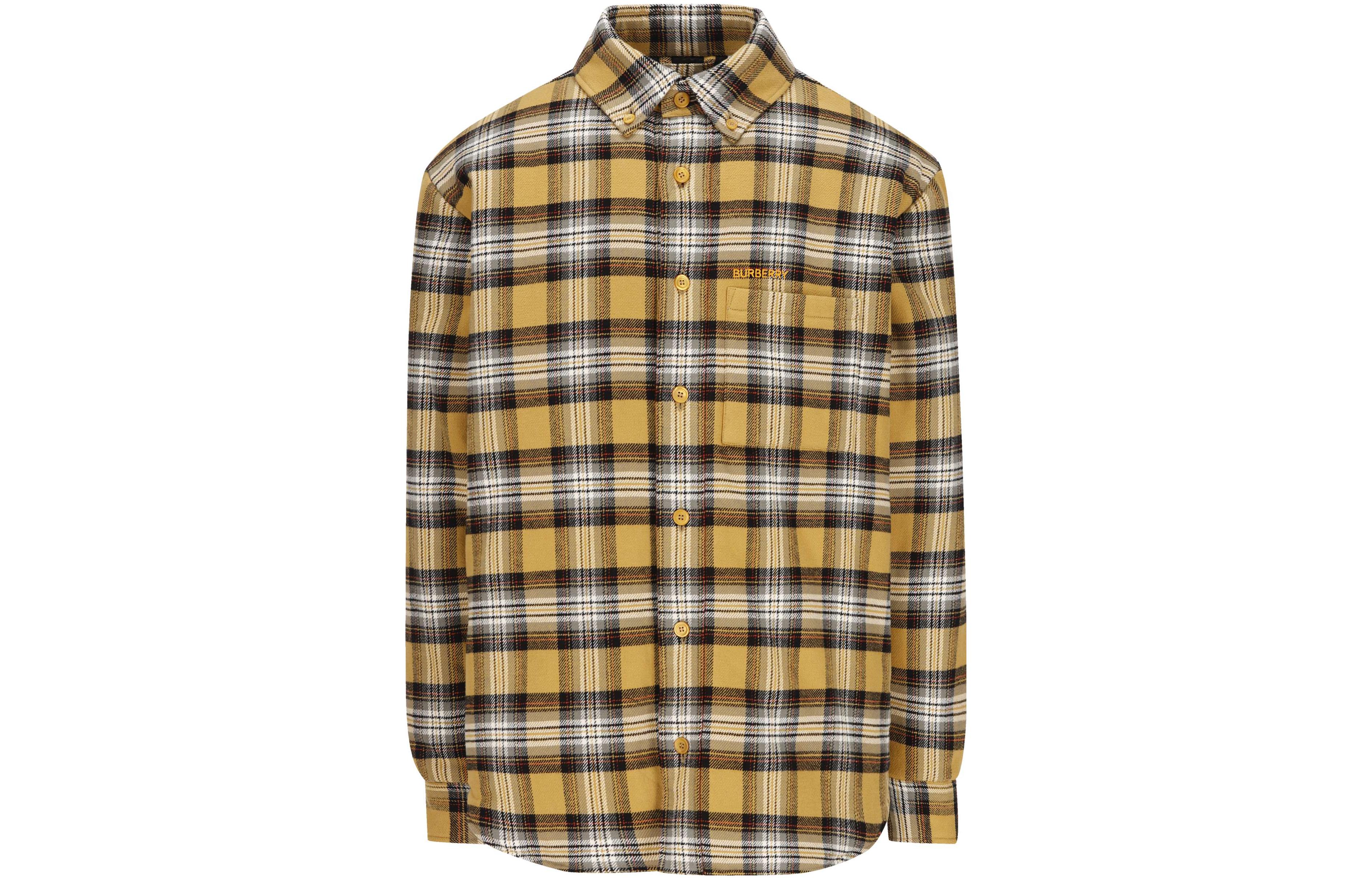 Order Burberry FW22  Yellow Checkered Logo Embroidered Button-Down Shirt. 80610551