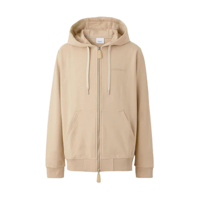 Burberry FW22 Zip-Up Hoodie Solid Color Logo Print - Khaki Brown. 80626221
