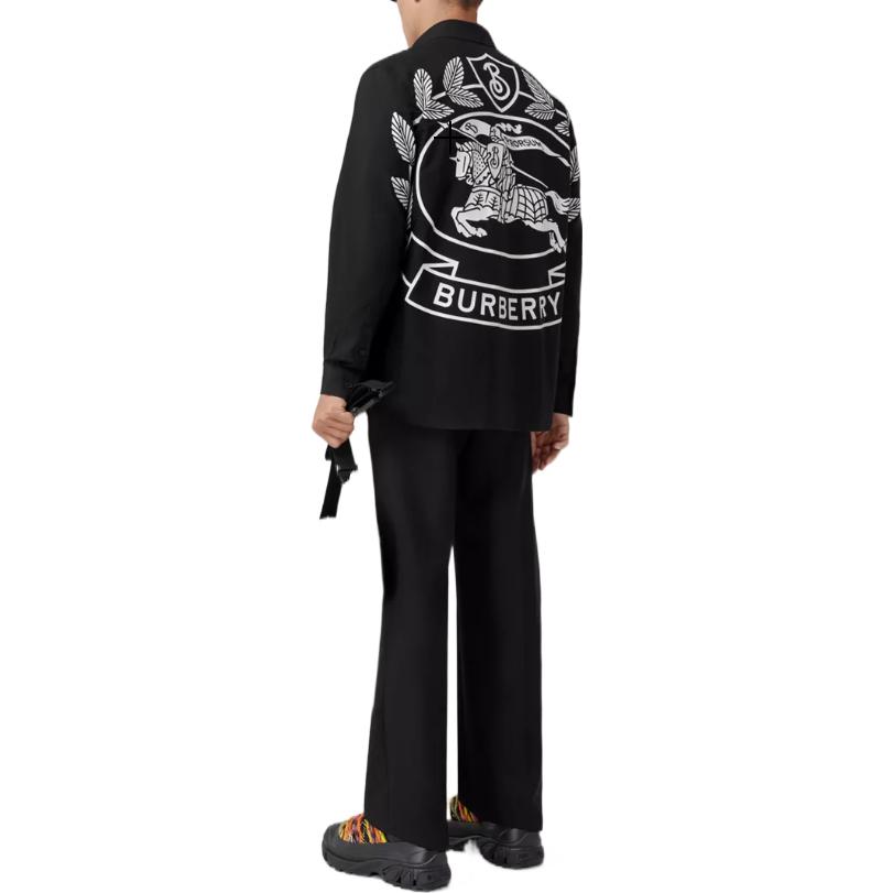 Shop Burberry FW22 黑色男士背面字母設計長袖襯衫 80584711