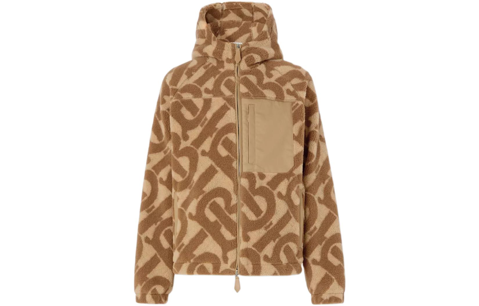 Burberry FW22 Brown Logo Print Velvet Hoodie Jacket for Men. 80583871
