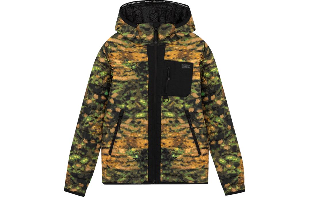 Burberry FW22 Camo Logo Printed Hooded Down Jacket Green Mens 80427921