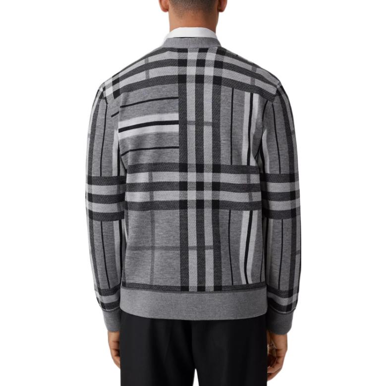 Purchase Burberry FW22 Check Colorblock Striped Jacquard Knit Cardigan Men Grey 80587441