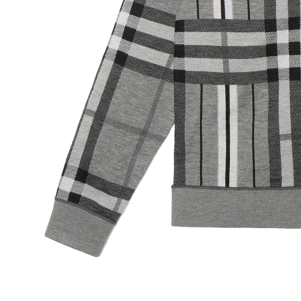 Sizing Burberry FW22 Check Colorblock Striped Jacquard Knit Cardigan Men Grey 80587441
