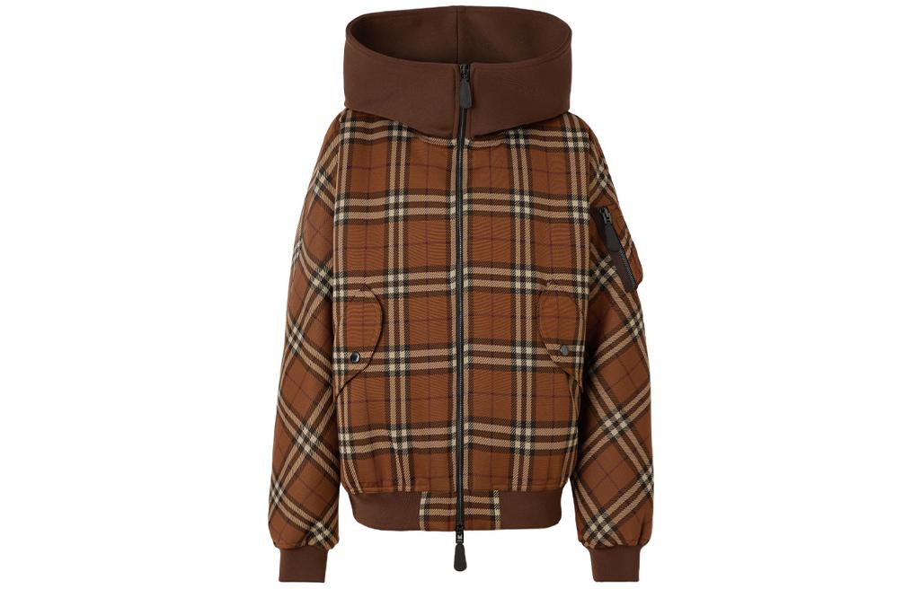 Burberry FW22 Check Hooded Long Sleeve Jacket Coat  Brown. 80608911