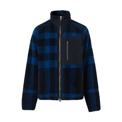Burberry FW22 Check Paneled Zip-Up Jacket Blue 80596831