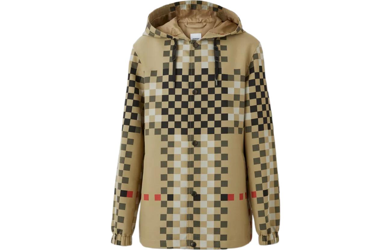 Burberry FW22 Check Pattern Hooded Button-Up Jacket Brown Menswear. 80651231
