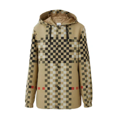 Burberry FW22 Check Pattern Hooded Button-Up Jacket Brown Menswear. 80651231