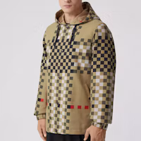 Cheap Jaket Hoodie Kancing Pola Kotak Burberry FW22 Coklat Pria. 80651231