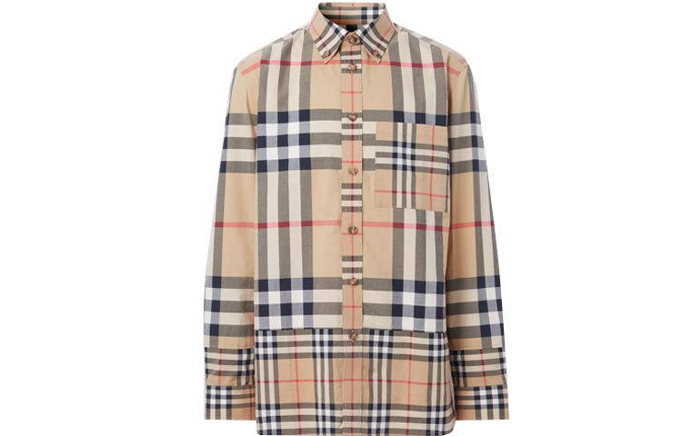 Burberry FW22 Check Print Long Sleeve Casual Shirt Beige 80608001 圖 2