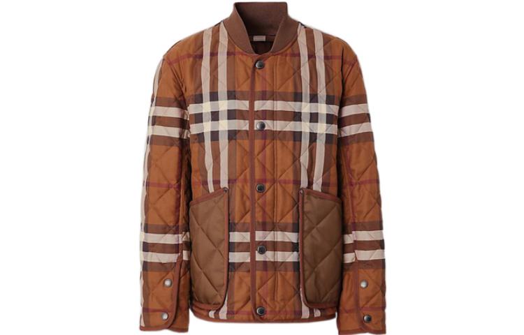 Burberry FW22 Check Quilted Bomber Jacket  Dark Brown 80544541