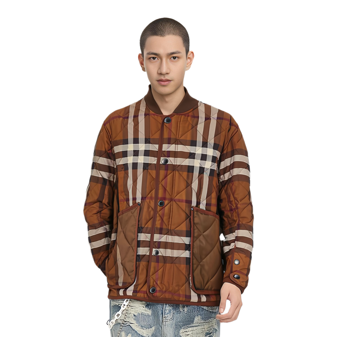 Burberry FW22 Check Quilted Bomber Jacket  Dark Brown 80544541 圖 4
