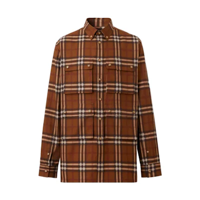 Burberry FW22 Checkered Contrast Button-Up Shirt Brown 80610581