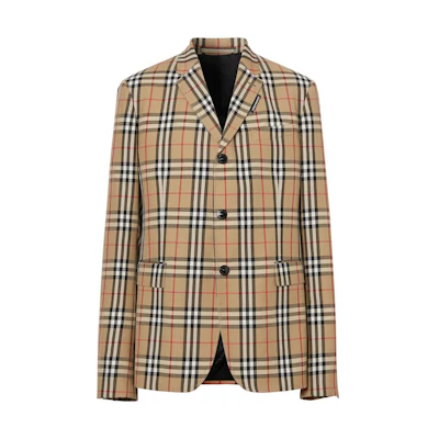 Burberry FW22 Checkered Single-Breasted Long Sleeve Blazer Jacket Khaki . 80225441