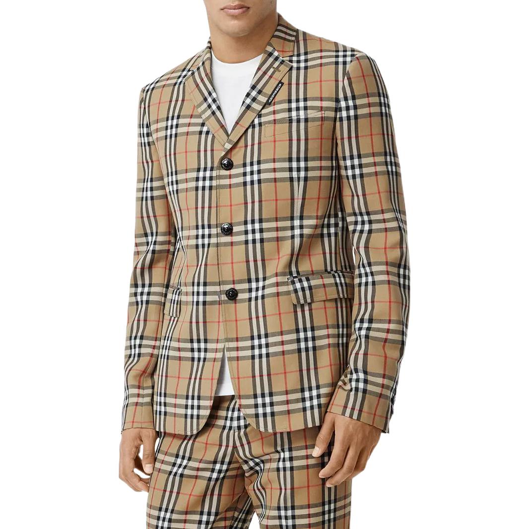 Burberry FW22 Checkered Single-Breasted Long Sleeve Blazer Jacket Khaki . 80225441 圖 4