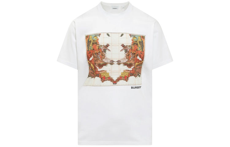 Burberry FW22 Colorblock Map Print Relaxed Fit Tee White  Short Sleeve. 80563071