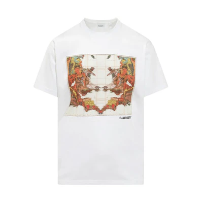Burberry FW22 Colorblock Map Print Relaxed Fit Tee White Short Sleeve. 80563071