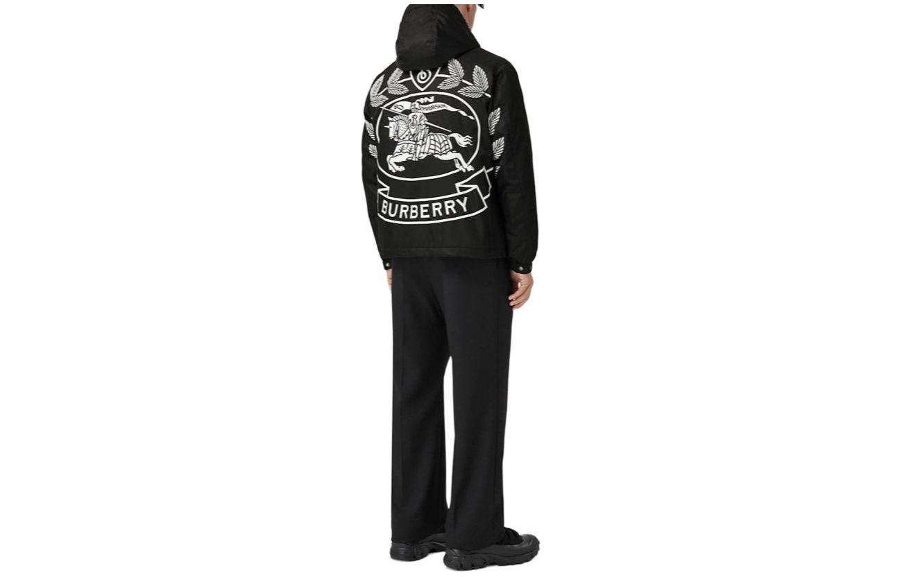 Burberry FW22 Equestrian Logo Print Black Hooded Jacket for Men 80607871