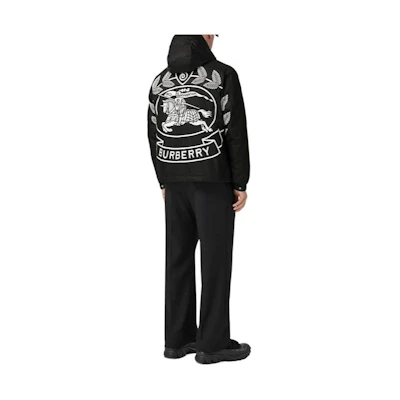 Burberry FW22 Equestrian Logo Print Black Hooded Jacket for Men 80607871