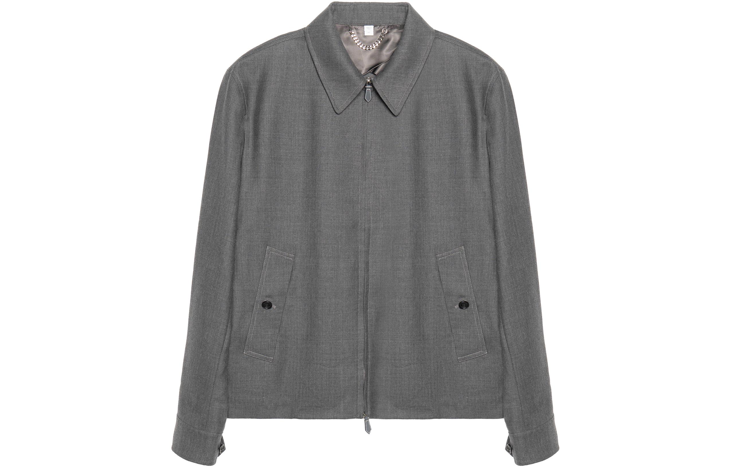 Burberry FW22 Gray Solid Zip-Up Collar Jacket 80559251