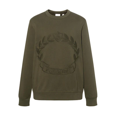 Burberry FW22 Green Embroidered Oak Leaf Pullover Sweatshirt for Men. 80612861