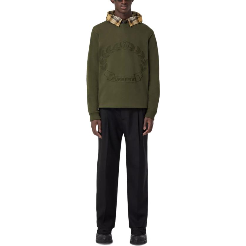 Shop Burberry FW22 Green Embroidered Oak Leaf Pullover Sweatshirt for Men. 80612861
