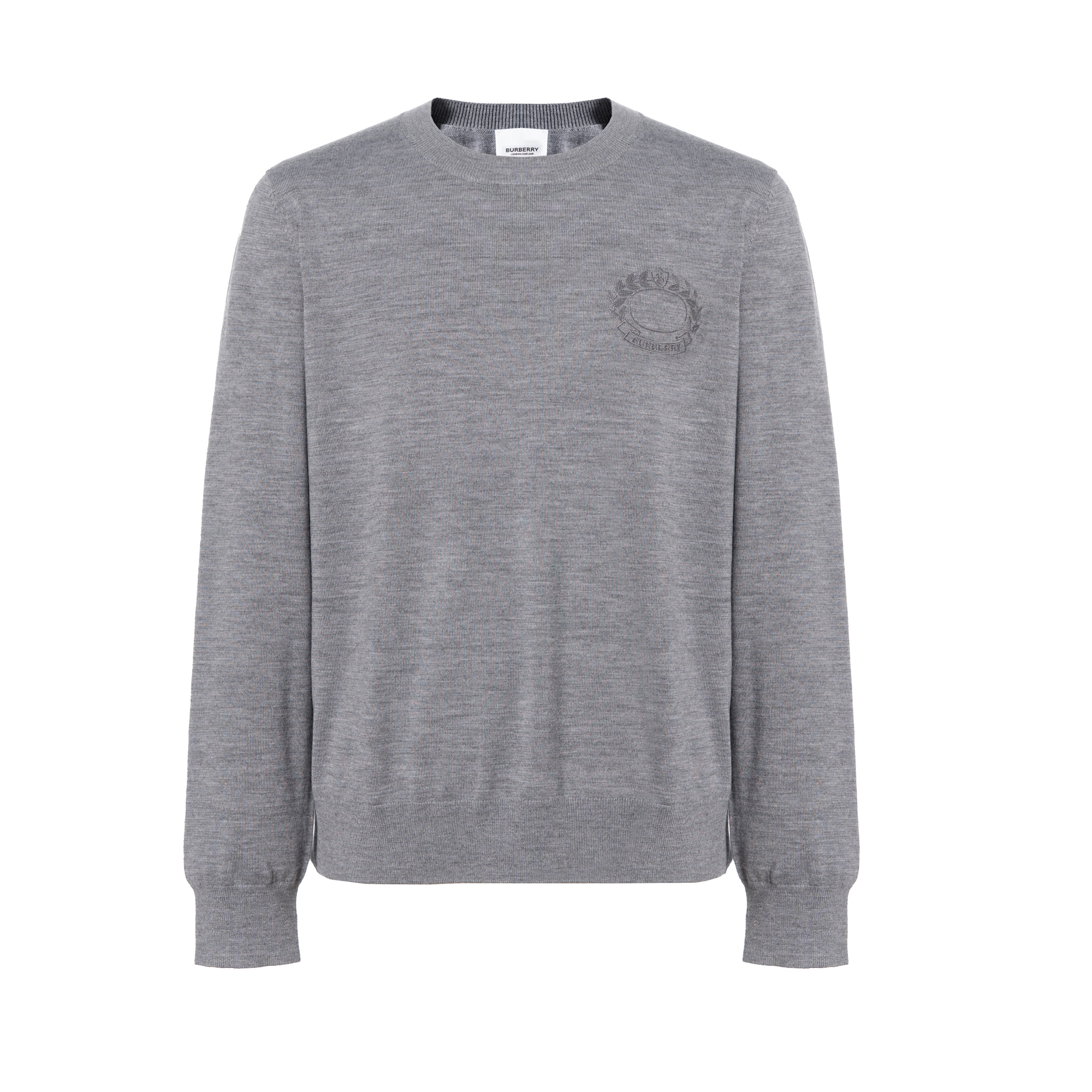 Burberry FW22 Grey Knit Sweater with Oak Leaf Embroidery for Men. 80636341