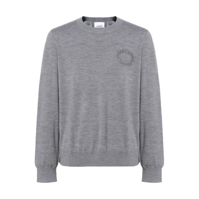 Burberry FW22 Grey Knit Sweater with Oak Leaf Embroidery for Men. 80636341