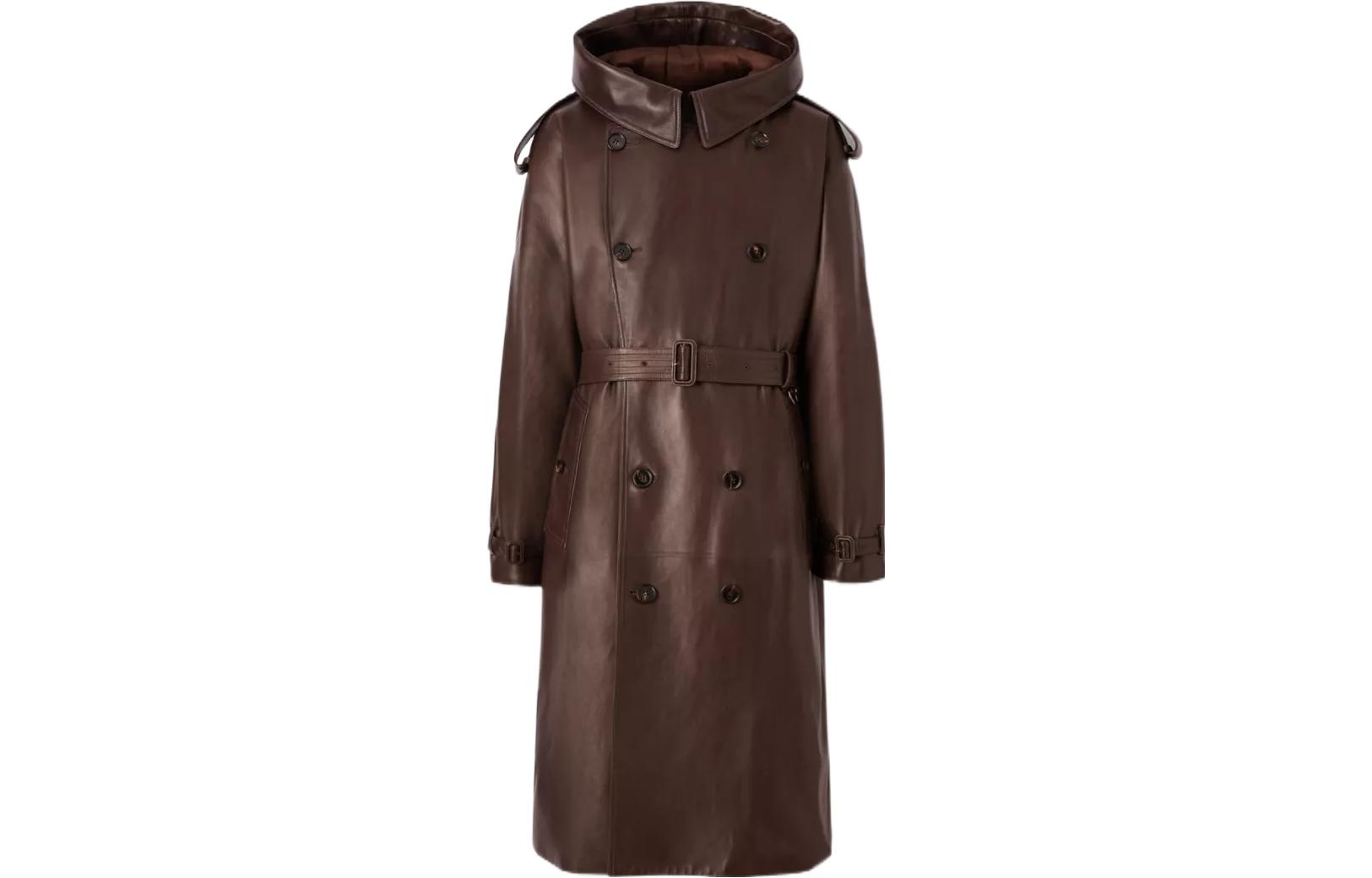 Burberry FW22 Hooded Solid Double-Breasted Belted Trench Coat Dark Brown 80608921