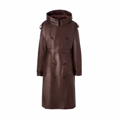 Burberry FW22 Hooded Solid Double-Breasted Belted Trench Coat Dark Brown 80608921
