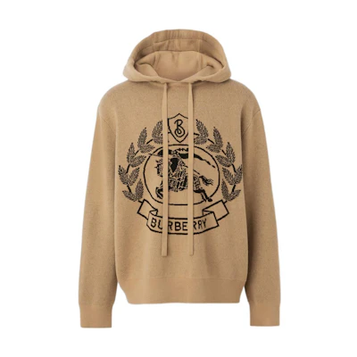 Burberry FW22 Logo Jacquard Loose Fit Hoodie Sweater - Camel. 80641291
