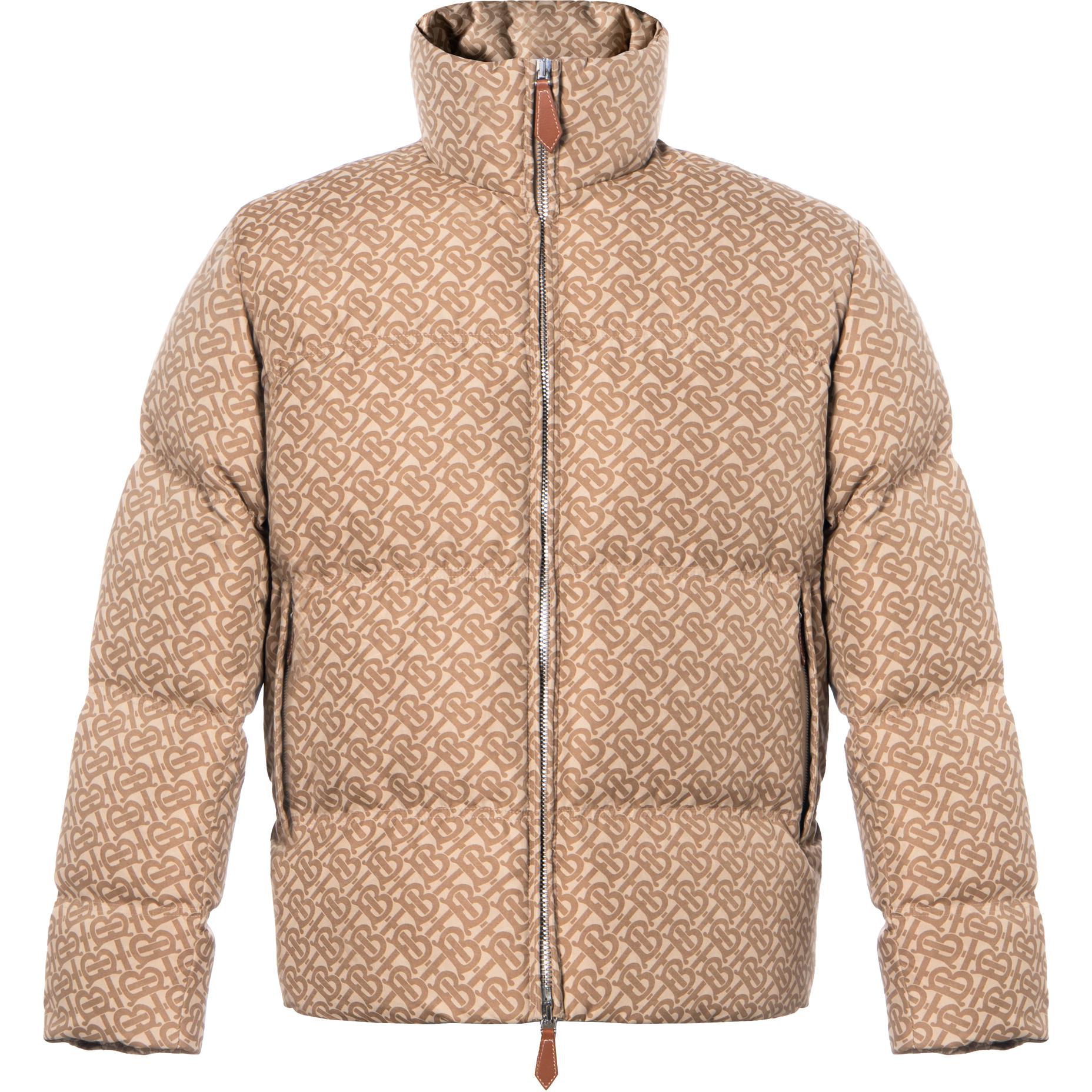 Burberry FW22 Logo Print Puffer Jacket  Warm High Collar Beige Brown 80585421